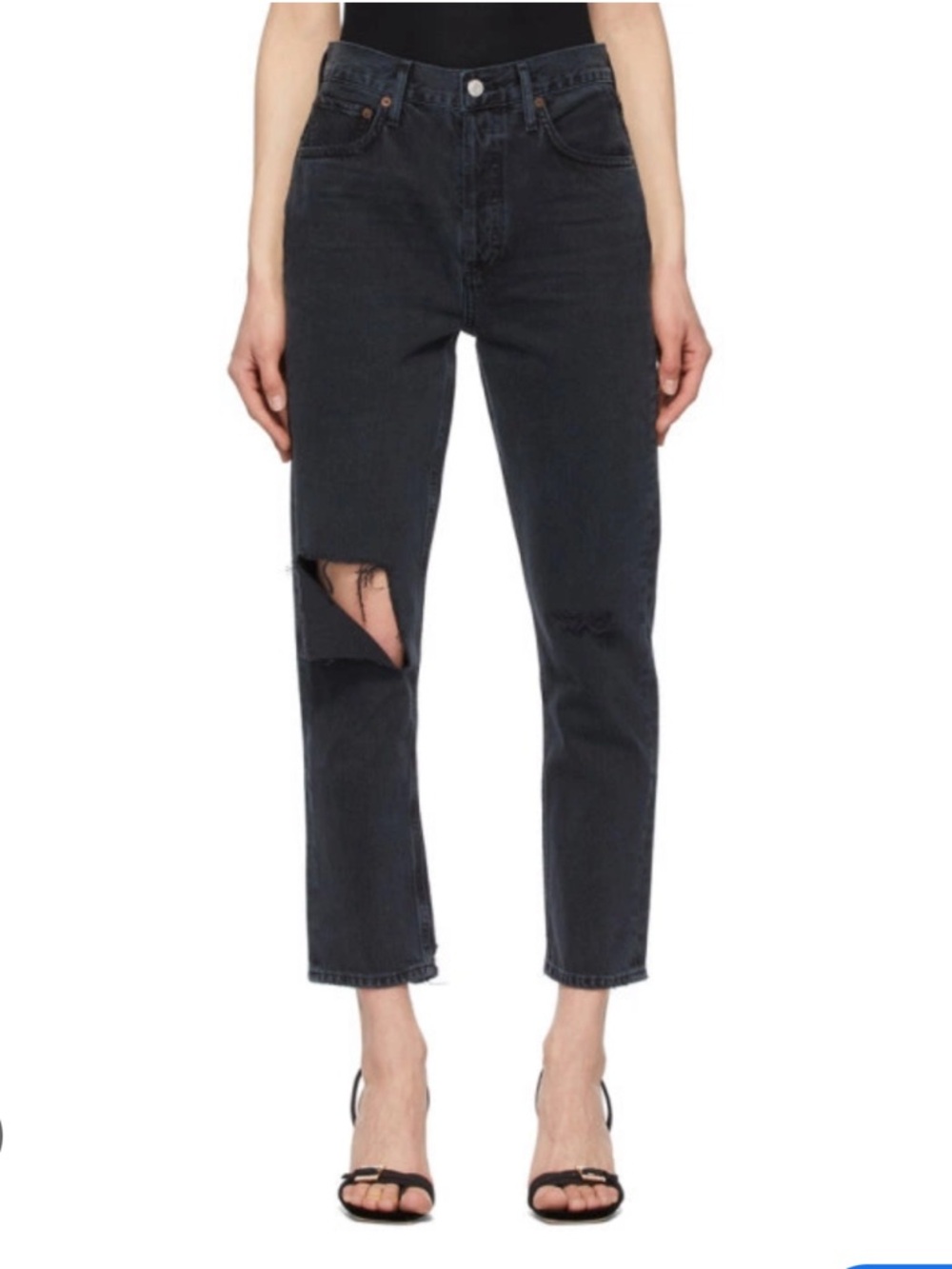 Agolde Black High-Rise Distressed Straight Crop Jeans